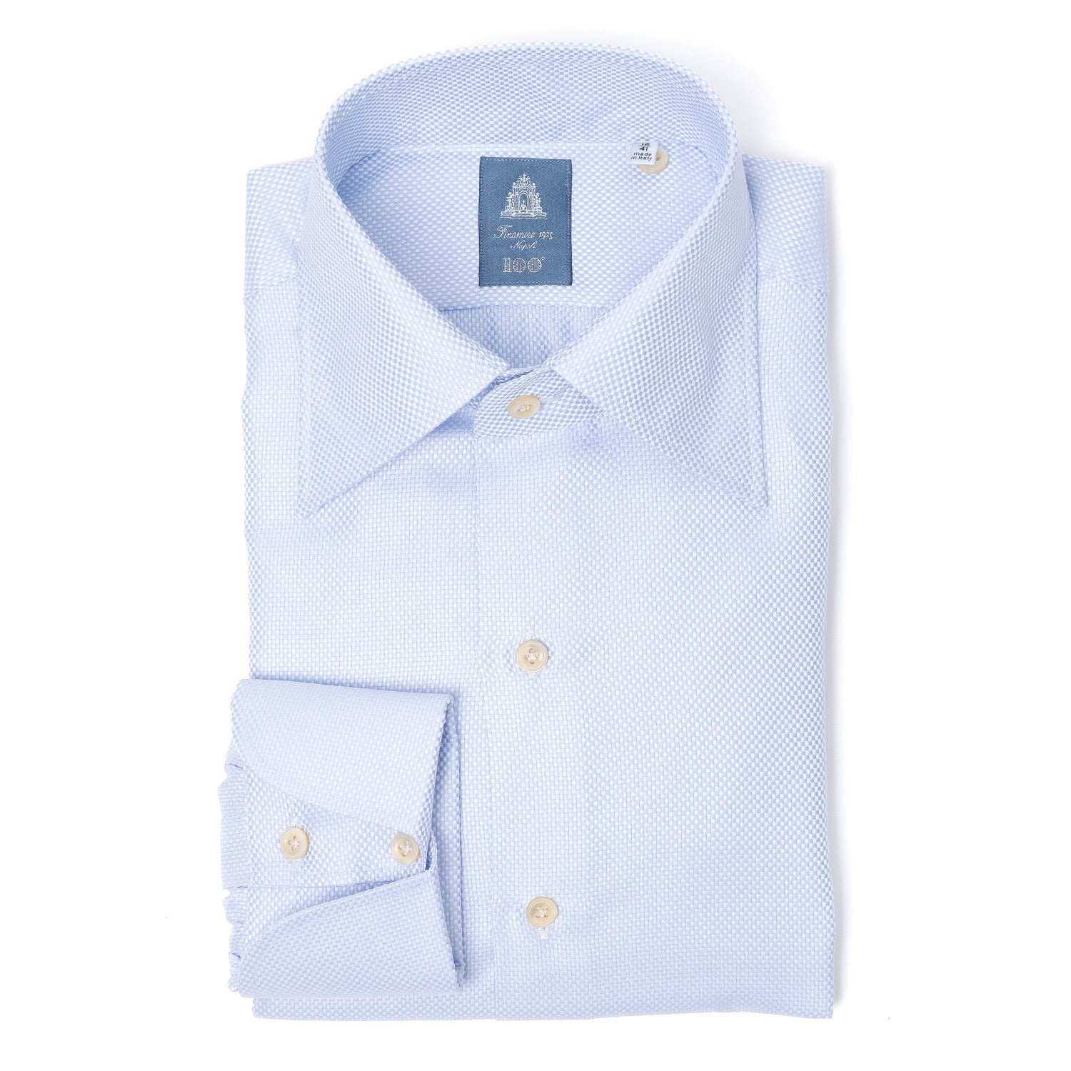Shirt "Light blue "Grosso Nobile" with Neapolitan Turn-Up Cuff - Collo Napoli